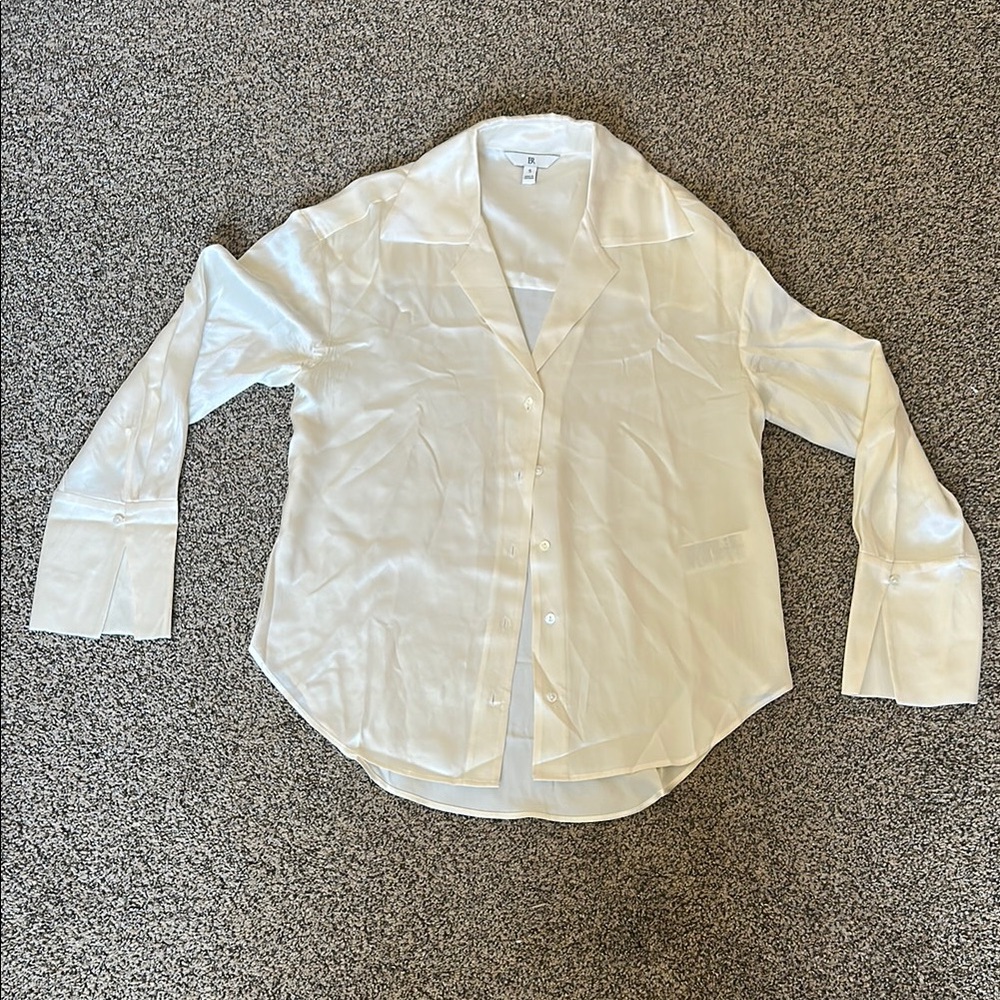 White Womens 100% Silk Button-Down Shirt